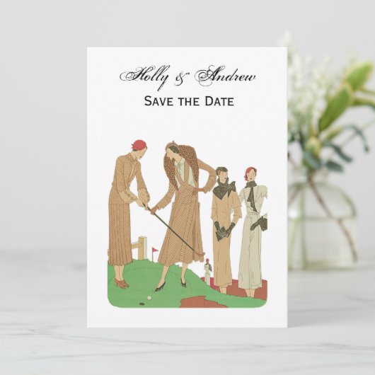  1920s Dames Spelen Golf Franse Mode Kaart (Staand voorkant)