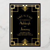 1920s Deco Black Gold Wedding Save the Date Folie Uitnodiging (Voorkant)