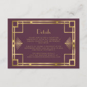  1920s Deco Bourgondië Gold Wedding Details Informatiekaartje (Voorkant)