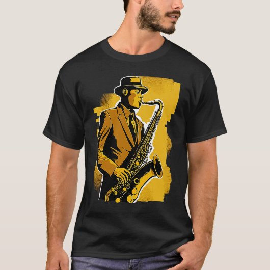 1920s Deco Era Jazz Musician Saxophone Player T-shirt (Voorkant)