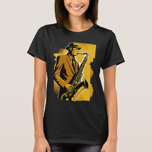 1920s Deco Era Jazz Musician Saxophone Player T-shirt (Voorkant)