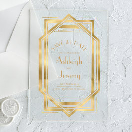 1920s Deco Gold Wedding Save the Date Acryl Uitnodigingen
