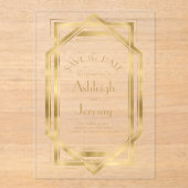  1920s Deco Gold Wedding Save the Date Acryl Uitnodigingen (Voorkant)