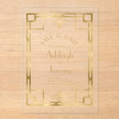  1920s Deco Gold Wedding Save the Date Acryl Uitnodigingen (Voorkant)