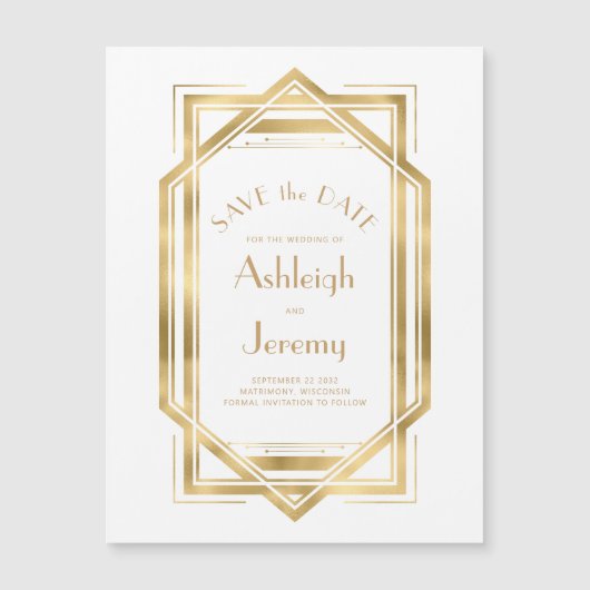  1920s Deco White Gold Save the Date (Voorkant)