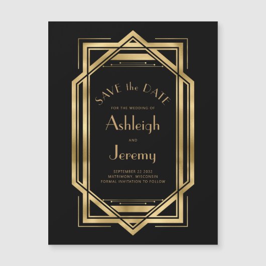 1920s Deco Zwart Goud Save the Date (Voorkant)
