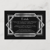  1920s Deco Zwart Zilver Wedding Details Informatiekaartje (Voorkant)