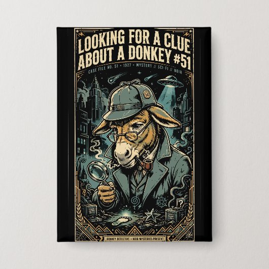 1920s Detective Donkey Noir Comic Button (Voorkant)