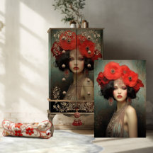 1920's Flapper Beauty, Poppies Portret Art