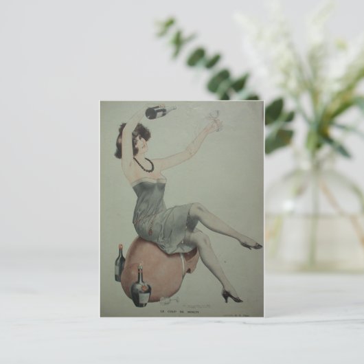 1920s Flapper Champagne Girl Briefkaart (Staand voorkant)