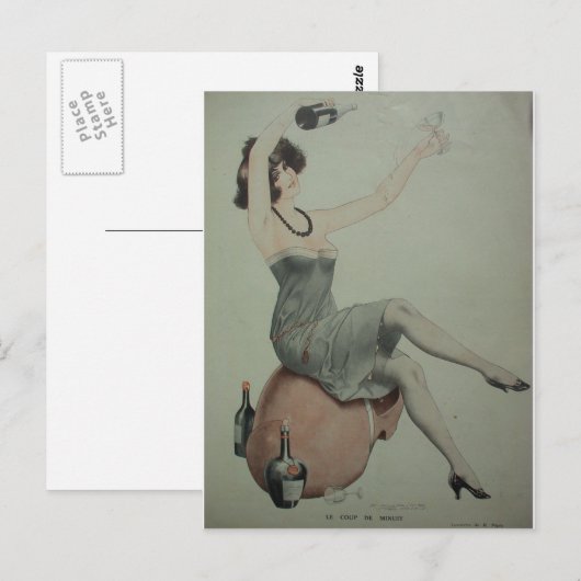 1920s Flapper Champagne Girl Briefkaart (Voorkant / Achterkant)