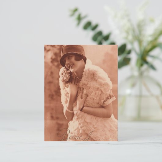  1920s Flapper Girl Briefkaart (Staand voorkant)