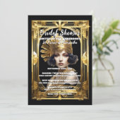 1920's Flapper Girl Gold Black Gatsby themafeest Kaart (Staand voorkant)