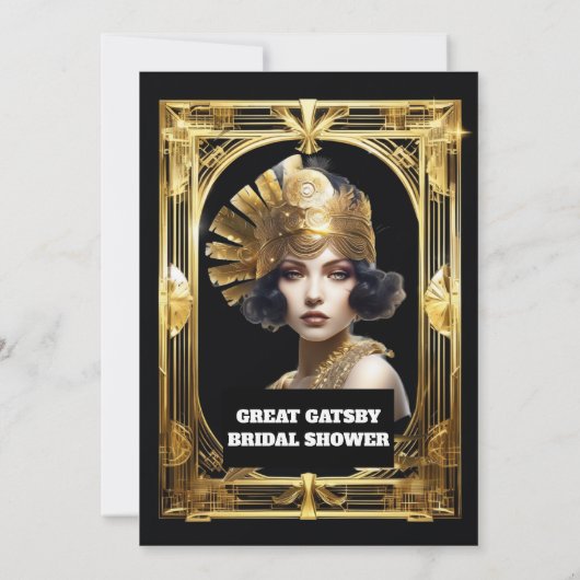 1920's Flapper Girl Gold Black Gatsby themafeest Kaart (Achterkant)