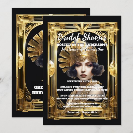 1920's Flapper Girl Gold Black Gatsby themafeest Kaart (Voorkant / Achterkant)