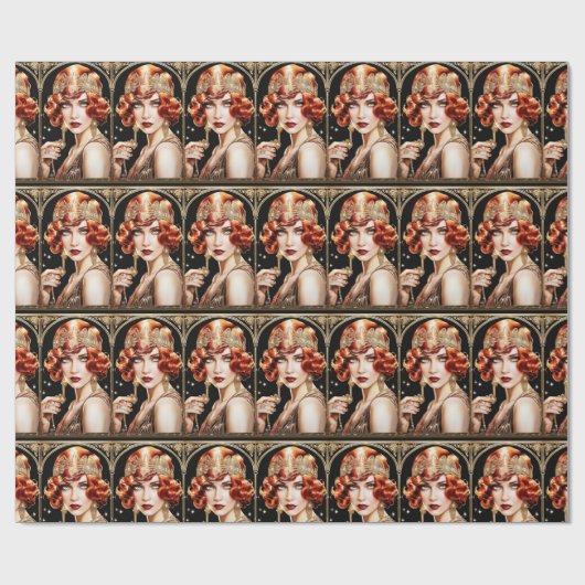 1920's Flapper Girl Great Gatsby Black Gold Red Cadeaupapier (Vlak)