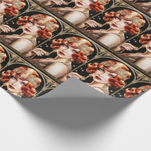 1920's Flapper Girl Great Gatsby Black Gold Red Cadeaupapier (Hoek)