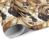 1920's Flapper Girl Great Gatsby zwart goud bruin Cadeaupapier (Rol Hoek)