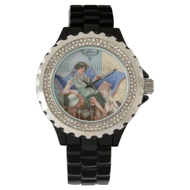  1920s Flapper Girl in Paris Art Horloge (Voorkant)