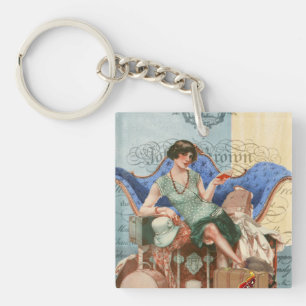 1920s Flapper Girl in Paris Art Sleutelhanger