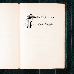 1920's Flapper Girl Monogram Bookplaat Rubberstempel