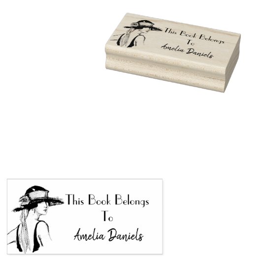 1920's Flapper Girl Monogram Bookplaat Rubberstempel (Gestempeld)