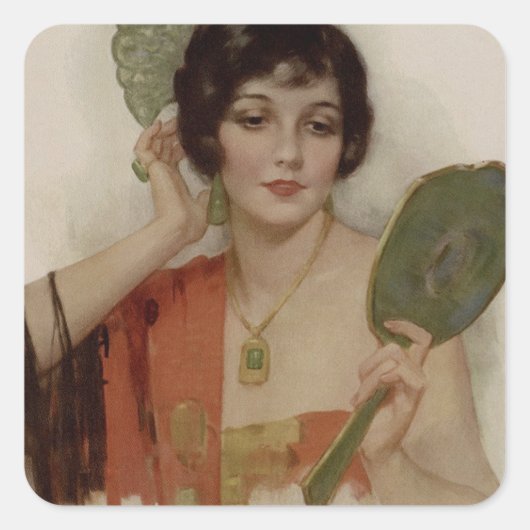 1920's Flapper Girl Mooi Vierkante Sticker (Voorkant)