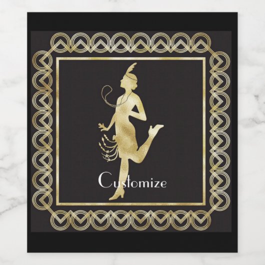 1920's Flapper Girl Thunder_Cove Wijn Etiket (Enkel label)