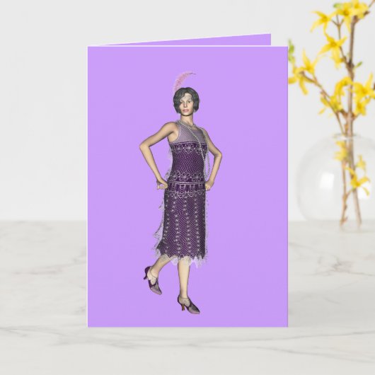 1920s Flapper Greeting Kaart (Gele Bloem)