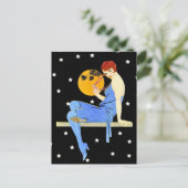  1920's Flapper Lady Moon Stars Red Hair Briefkaart (Staand voorkant)