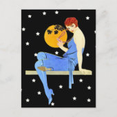  1920's Flapper Lady Moon Stars Red Hair Briefkaart (Voorkant)
