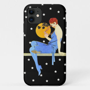 1920's Flapper Lady Moon Stars Red Hair iPhone 11 Hoesje