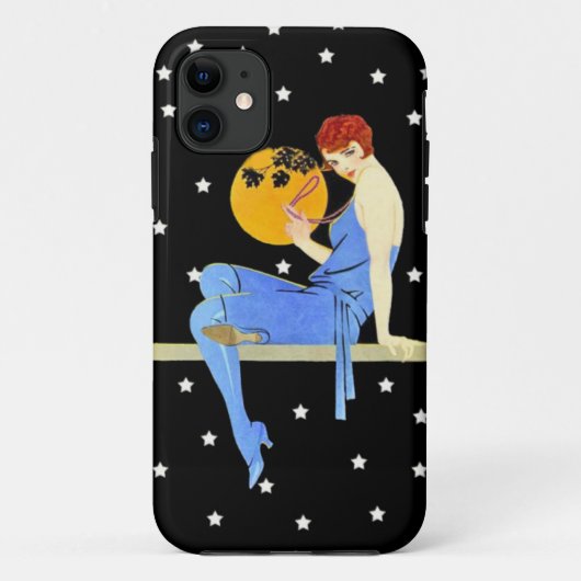 1920's Flapper Lady Moon Stars Red Hair Case-Mate iPhone Case (Achterkant)