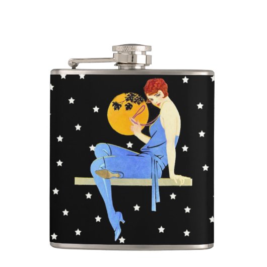  1920's Flapper Lady Moon Stars Red Hair Heupfles (Voorkant)