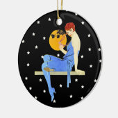 1920's Flapper Lady Moon Stars Red Hair Keramisch Ornament (Links)