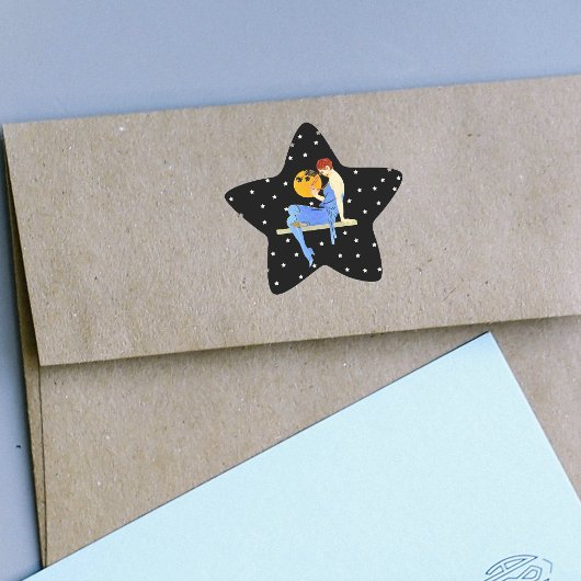  1920's Flapper Lady Moon Stars Red Hair Ster Sticker