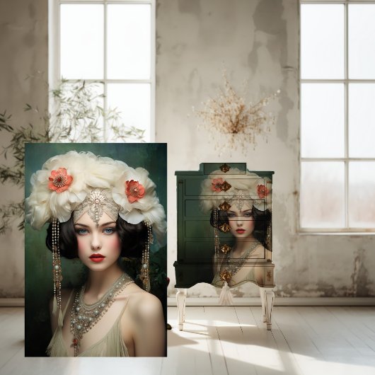 1920's Flapper, Versierde Dame, Portret Kunst Tissuepapier
