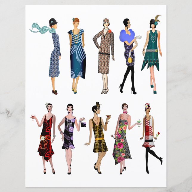 1920s Flappers Papier Poppen Scrapbook Papier (Voorkant)