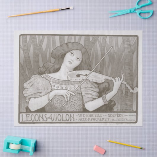 1920s Frans Poster Vioolvoorstelling Decoupage Tissuepapier (Craft)