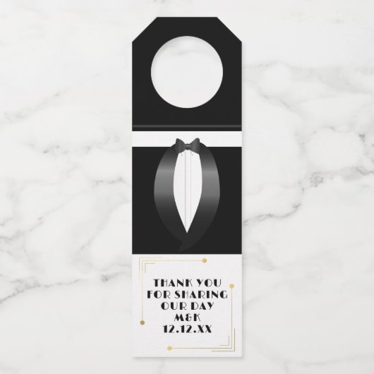 1920s Gatsby Wedding Tuxedo Dank u Bottle Label (Voorkant)