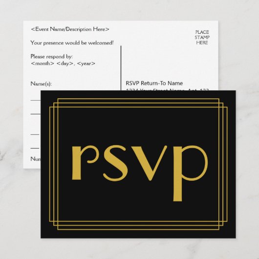 1920s Geïnspireerd Style "rsvp" Briefkaart (Voorkant / Achterkant)