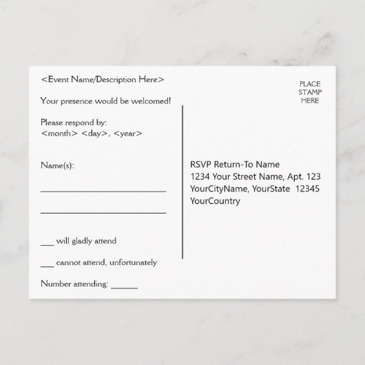 1920s Geïnspireerd Style "rsvp" Briefkaart (Achterkant)