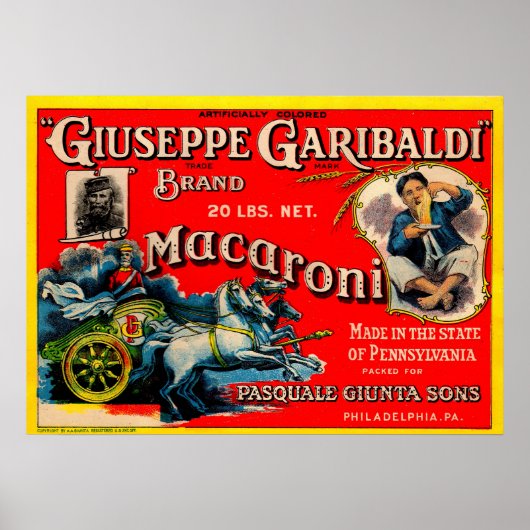 1920s Giuseppe Garibaldi macaroni Poster (Voorkant)