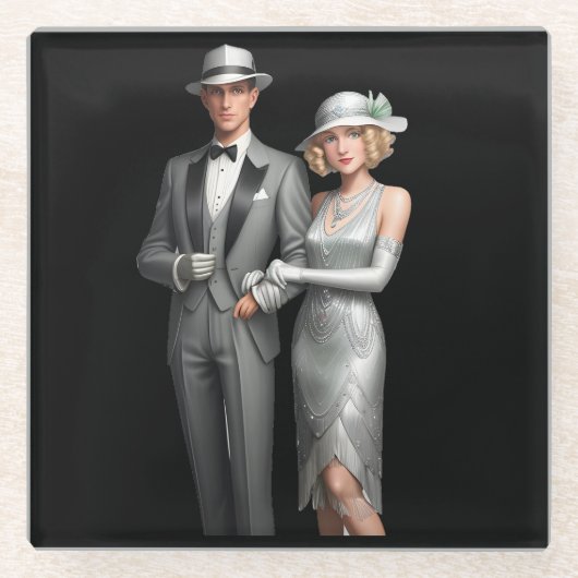 1920's Glam Couple Onderzetter Glazen Onderzetter (Voorkant)