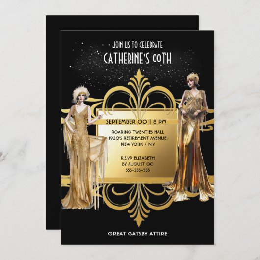 1920's Great Gatsby Flapper meisjes verjaardag ele Kaart (Voorkant / Achterkant)