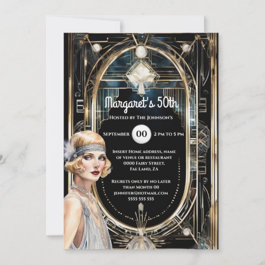 1920's Great Gatsby zwart goud twenties flapper Kaart (Voorkant)
