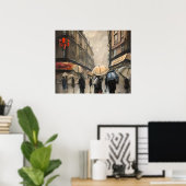  1920s Heavy Rain Paris Street Poster (Thuiskantoor)