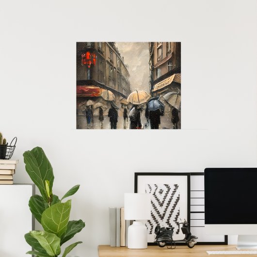  1920s Heavy Rain Paris Street Poster (Thuiskantoor)