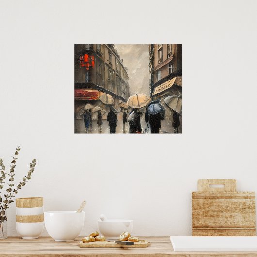  1920s Heavy Rain Paris Street Poster (Keuken)