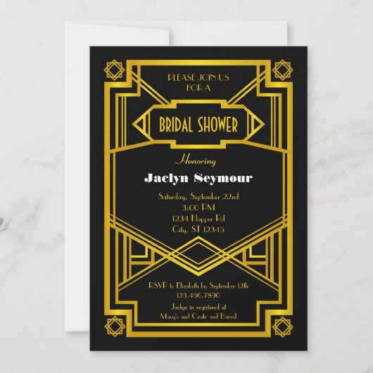 1920s Hollywood Style Bridal Shower Invitation Kaart (Voorkant)